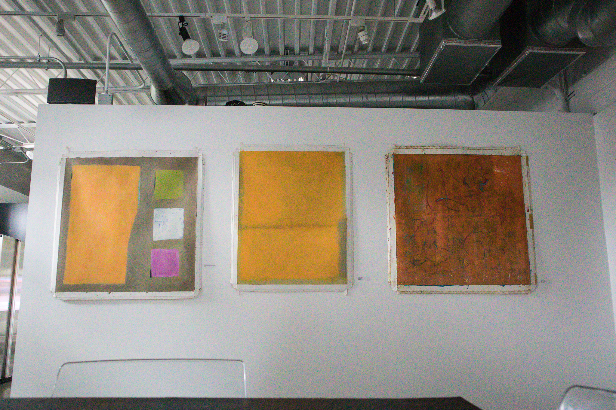 LEFT: Ochre Field: Three Floating Squares / Info. on request for Far Right & 2nd From Right pieces